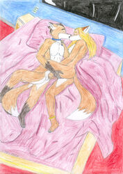 1boy 1girls anthro bed blue-fox canine collar feha_de_phoenix female female_fox fox fur furry furry_only future handjob kissing konu_eikuku_hentaru night no_humans penis pussy sex spacecraft straight text xaafw