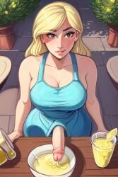 ai_generated blonde_hair drinking_urine futanari lemonade looking_at_viewer peeing submissive urine young