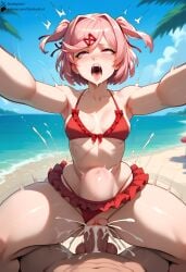 1boy 1girls ahe_gao ai_generated ass_grab bikini cum cum_in_pussy cum_inside doki_doki_literature_club female huge_balls huge_cock looking_at_viewer moaning natsuki_(doki_doki_literature_club) pov self_upload small_breasts starskyai stomach_bulge thick_thighs