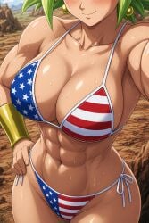 1girls abs absurd_res ai_generated american_flag_bikini bangs blue_eyes blush breasts collarbone commentary_request crispiiart day dragon_ball dragon_ball_super earrings female female_only flirting fusion green_eyes green_hair jewelry kefla large_breasts legendary_super_saiyan light-skinned_female light_skin mountain muscles muscular muscular_female outdoors parted_bangs potara_earrings saiyan seductive_smile short_hair smile solo spiked_hair spiky_hair super_form super_saiyan sweat upscaled vambraces