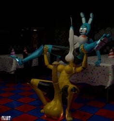 3d_(artwork) anal animal_genitalia animal_penis animatronic balls big_balls big_penis blender_cycles bodily_fluids bonnie_(fnaf) chica_(fnaf) clothing cum cum_on_penis cumshot digital_media_(artwork) duo ejaculation equine_genitalia equine_penis erection eye_roll five_nights_at_freddy's freddy_(fnaf) freekiller furniture futanari genital_fluids genitals glowing glowing_eyes hands_on_table hat headgear headwear hi_res holding_both_legs huge_balls huge_cock intersex intersex/intersex machine metallic_body on_table oral party_hat penis rimming robot scottgames sex standing table