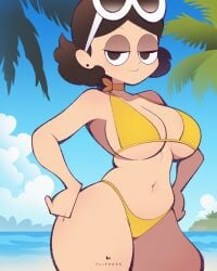 beach bikini breasts brown_hair cleavage eyewear_on_head flipherrrr hands_on_hips nickelodeon ocean orange_bikini sunglasses tagme the_loud_house thicc_qt