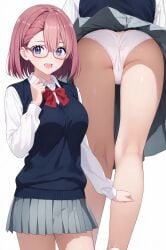 2.5_jigen_no_ririsa ai_generated amano_ririsa ass ass_focus bare_legs big_ass big_breasts big_butt blue_eyes fat_ass glasses huge_breasts huge_thighs light-skinned_female light_skin massive_breasts panties pantyhose pink_hair school_uniform schoolgirl short_hair shounen_jump+ solo_female stockings thick_thighs thighs upskirt voluptuous voluptuous_female yoshi_(artist)