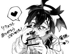 2boys bar_censor blush censored collared_shirt crossed_bangs cum cum_on_body cum_on_hair facial fellatio greyscale hair_between_eyes heart heart-shaped_pupils jacket kieran_(pokemon) licking licking_penis long_sleeves looking_at_viewer male_focus male_pubic_hair mole mole_on_neck monochrome multiple_boys nose_blush oral penis pokemon pokemon_sv pubic_hair salt_(sawa0609) shirt simple_background solo_focus spoken_heart symbol-shaped_pupils tongue upper_body yaoi