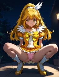 cure_peace dress flashing flashing_panties heels looking_at_viewer smiling yellow_hair