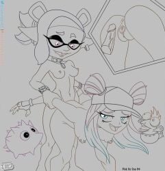 1futa 1girls a bubblebeastie_(foamstars) crossover female foamstars futa_on_female futanari inkling inkling_girl jackintaro monochrome nintendo pink_(jackintaro) salmonid smallfry_(splatoon) soa_(foamstars) spiky_(foamstars) splatoon square_enix