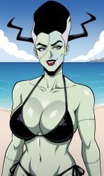 1girl 1girls 2024 2024s ai_generated beach big_breasts bikini black_bikini black_hair black_hair_female blue_sky bonnieaiart breasts bride_of_frankenstein cloud clouds creature_commandos dc dc_comics dcu female female_focus female_only front_view green_body green_skin grey_eyes hair huge_breasts large_breasts lipstick looking_at_viewer monster monster_girl nai_diffusion ocean short_hair smile smiling smiling_at_viewer solo solo_female solo_focus stable_diffusion stitched_face tagme the_bride the_bride_(creature_commandos) two_tone_hair water white_hair wide_hips zombie zombie_girl