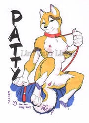 2007 anthro breasts canine collar female fur furry husky leash loupgarou multi_breast nude patty solo spreading tattoo watermark