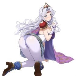 ass bent_over blue_eyes blush cecil_harvey final_fantasy final_fantasy_iv novelai rosa_farrell_(cosplay) rule_63 white_hair