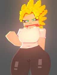 3d 3d_(artwork) big_breasts black_hair bottomless_female breasts caulifla caulifla_(dragon_ball) clothing coresvoid curvy curvy_body curvy_female curvy_figure digital_media_(artwork) dragon_ball dragon_ball_super female hair hi_res looking_at_viewer microsoft mine-imator minecraft mojang saiyan shadow smooth_skin super_saiyan thick_thighs thighs wide_hips xbox_game_studios yellow_hair