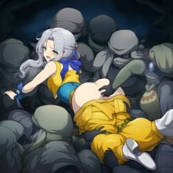 ai_generated celes_chere_(cosplay) final_fantasy final_fantasy_vi gray_eyes gray_hair groping locke_cole novelai pants_pulled_down rule_63