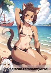 ai_generated anthro attack_on_titan beach brown_hair catgirl female furry_female gabi_braun hairy hairy_armpits hairy_pussy kamyartai kemono patreon patreon_username shingeki_no_kyojin