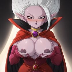 1girls ai_generated ai_xxxpert areolae big_breasts breast_grab breasts breasts_out busty cape cleavage collar collarbone colored_nipples colored_skin curvy demon_girl dr._arinsu dragon_ball dragon_ball_daima elf_ears eyeshadow female female_only floating_hair gigantic_breasts holding_own_breasts huge_breasts jewelry large_breasts lipstick long_bangs long_eyelashes long_hair looking_at_viewer makeup narrow_waist nipples parted_lips pointy_ears purple_lipstick purple_skin slim_waist smile smiling smiling_at_viewer smirk smirking smirking_at_viewer solo solo_female solo_focus spiked_hair tits_out upper_body villain waist white_hair