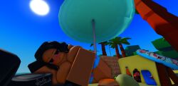 1girls 3d artist_request beach black_eyes black_hair breasts outside palm_tree palm_trees roblox roblox_avatar robloxian sea source_request sun tagme