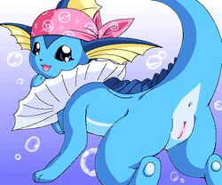 anus ass bandana blue blue_eyes color eeveelution female female_only g-sun looking_at_viewer looking_back nintendo pokémon_(species) pokemon pokemon_(species) pussy side_view solo tail underwater vaporeon water