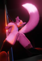 3d_(artwork) absurd_res anthro blender_(disambiguation) breasts canid canine clothing cross_fox dancing digital_media_(artwork) female fox fur heliofox hi_res legwear lingerie mammal pole pole_dancing red_fox showoff silly smile stockings tail teasing tongue true_fox