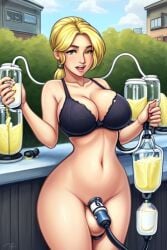 blonde_hair drinking_urine futa_focus futanari lemonade milking milking_machine peeing peeing_in_cup peeing_into_container public solo solo_focus solo_futa urine