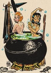 2girls bath breasts cauldron covering female nude tagme thedarkcartoon witch