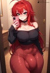 1futa ai_generated blush bulge futanari high_school_dxd huge_balls huge_cock large_breasts mirror_selfie rias_gremory selfie starskyai