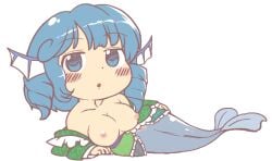 1girls animated areolae artist_request bare_shoulders blue_eyes blue_hair bouncing_breasts breasts breasts_out chibi chibi_style dot_nose drill_hair gyate_gyate head_fins large_breasts looking_at_viewer meme mermaid mermaid_girl mermaid_tail nipples open_mouth pussy short_hair solo touhou twin_drills vagina wakasagihime