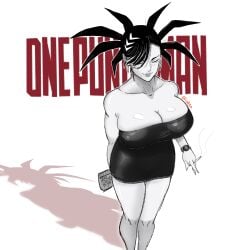 1girls big_breasts black_dress cigarette dress elimin ettso huge_breasts one-punch_man