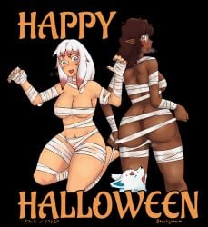 2girls ass bebe_(dudeinlabcoat) breasts female halloween mummy_costume scarlett_(dudeinlabcoat) starlightx_lewd tagme