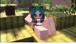 1girls 3d black_hair breasts_out chilling lying_on_back mine-imator minecraft