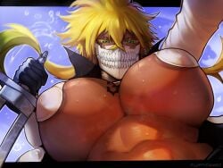 1girls big_breasts bleach breasts covering_nipples dark-skinned_female face_covered female female_focus female_only fluffydango hi_res huge_breasts large_breasts looking_at_viewer mask nipple_caps squint squinting sweat sweaty sweaty_breasts tagme tattoo tattoo_on_chest tia_harribel under_boob underboob yellow_hair