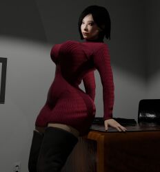 1girls 3d 3d_(artwork) ada_wong asian asian_female big_ass big_breasts black_hair brown_eyes female female_focus female_only huge_ass huge_breasts resident_evil smile video_games