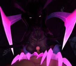 3d 3d_animation 3d_render animated claws darkness demon demon_girl evelynn femdom glowing_eyes godgivenflower horror league_of_legends league_of_legends:_wild_rift male penis succubus titjob video