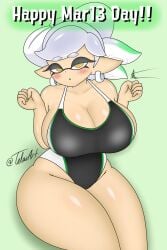 1girls blushing breasts female highres inkling inkling_girl large_breasts marie_(splatoon) mole nintendo nsfwtalex one-piece_swimsuit solo splatoon splatoon_(series) swimsuit tagme telaxart tentacle_hair texalunax thick_thighs thighs white_hair