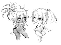 big_ass bikini bubble_butt chibi dual_persona fei_wangfang female female_only full_body kengan_(series) kengan_omega laksi_kaaaaa long_hair looking_at_viewer looking_back monochrome ponytail sketch smile solo tongue_out veins