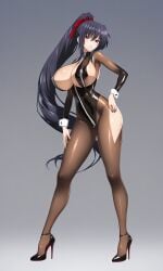 1girls ai_generated akeno_himejima big_breasts black_hair breasts dress high_heels high_resolution latex latex_suit looking_at_viewer outcyli731 purple_eyes standing straight_hair thick_thighs