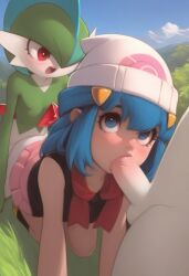 ai_generated blowjob dawn_(pokemon) fellatio gallade mystical_(style) sex spitroast