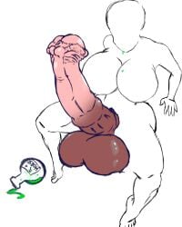 1futa animal_genitalia balls big_breasts big_penis breasts cflower dark-skinned_futanari futa_only futanari futanari_transformation horsecock huge_balls huge_cock implied_transformation light-skinned_futanari nude outline penis potion self_upload sketch solo