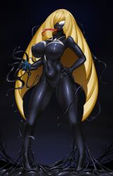 2022 blonde_hair breasts claws corruption female heeled_feet long_hair long_tongue lusamine_(pokemon) marvel nintendo pokemon pokemon_sm rikatsuky sharp_teeth symbiote tentacle tongue vagina venom venom_(marvel)