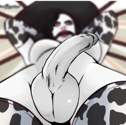 1futa alcina_dimitrescu angle_view angry angry_face areolae armgloves armwear balls becsantus bit_gag bite_gag blurred_background bondage breasts cow_print cow_print_armwear cow_print_stockings cow_print_thighhighs cowgirl from_below futa_only futanari gag gagged hands_above_head hands_up humanoid humanoid_penis legwear lipstick low-angle_view nipples nude penis perspective pov resident_evil resident_evil_8:_village slave solo source_request standing stockings taker_pov tied_up