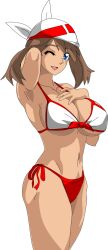 alluring armpits bare_legs big_breasts bikini blue_eyes breasts brown_hair fallere825 female may_(pokemon) may_(pokemon_emerald) nintendo pokemon pokemon_(anime) pokemon_rse posing