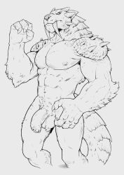 anthro badcoyote balls barioth black_and_white capcom flying_wyvern genitals hi_res male male_only monster_hunter muscular penis solo video_games