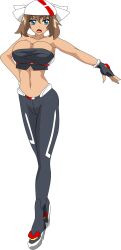 alluring athletic_female bandana crop_top fallere825 female_abs fingerless_gloves fit_female hair_bandana looking_at_viewer may_(pokemon) may_(pokemon_emerald) open_mouth pants pokemon pokemon_rse workout_clothes