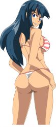 1girls alluring ass bikini blue_eyes blue_hair dawn_(pokemon) deviantart fallere825 female female_human female_only human human_only long_blue_hair long_hair looking_at_viewer looking_back mostly_nude pokemon pokemon_(anime) pokemon_dppt solo standing striped_bikini voluptuous