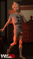 1boy 3d bottomless cloud_strife dick_the_birthday_boy final_fantasy final_fantasy_vii final_fantasy_vii_remake flaccid_penis male male_only meme_attire penis_out posing redlettermedia solo solo_male t-shirt wolfwhistle3d yaoi