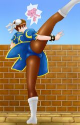 ass chun-li kicking leg_up neko_(pixiv) pantyhose street_fighter