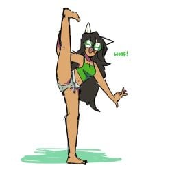 balancing fully_clothed happy homestuck jade_harley redskinnedmess solo stretching tank_top teasing