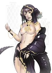 abysmal0 au_ra black_hair bracelet dragon_tail female final_fantasy final_fantasy_xiv freckles green_eyes horns jewelry necklace ring small_breasts solo tail