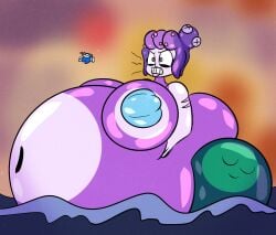 airplane angry arms_around_belly ass bbw belly belly_button big_ass big_breasts breasts cala_maria cuphead_(game) fat hand_on_belly huge_belly huge_breasts hyper_belly massive_belly mrpr1993 mugman overweight overweight_female sea tagme