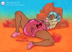 1girls anal anna_matronic beatrix_lebeau_(slime_rancher) biting_lip dark_skin female footwear handwear human looking_pleasured outside partially_clothed penetration pink_slime_(slime_rancher) slime slime_rancher tagme vaginal