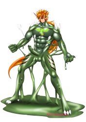 1boy absurdres alabuster bara bodysuit bulge dragon_sword erection erection_under_clothes highres muscular muscular_male original slime_(substance)