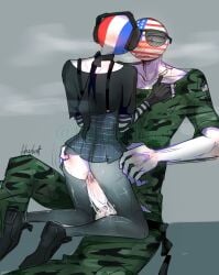 2boys anal anal_sex countryhumans crossdressing femboy france_(countryhumans) fuhrerbrot gay glasses incest male_only military_uniform plaid_skirt skirt sunglasses united_states_of_america_(countryhumans)