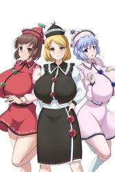 3girls before before_and_after female huge_breasts kakikorori lunasa_prismriver lyrica_prismriver merlin_prismriver multiple_girls pre-transformation touhou transformation